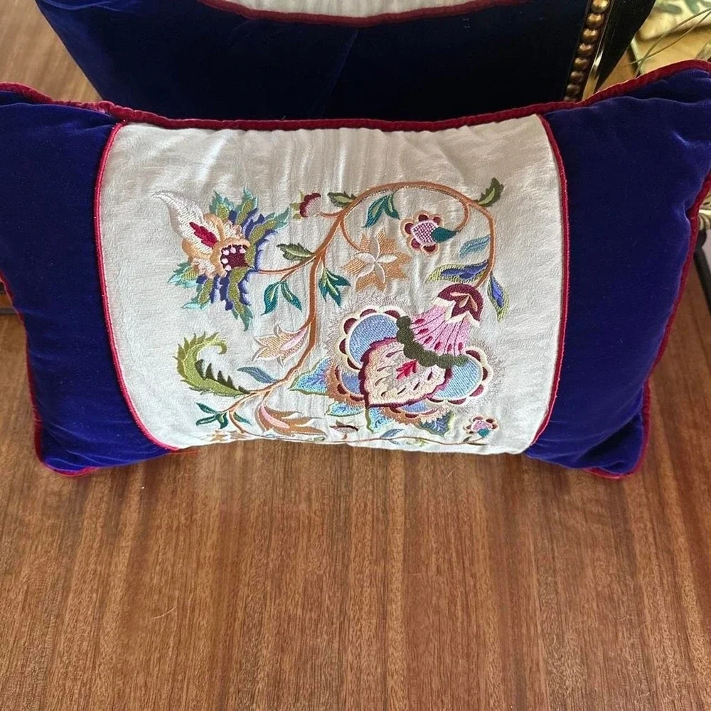 Vintage Embroidered floral purple velvet pillow